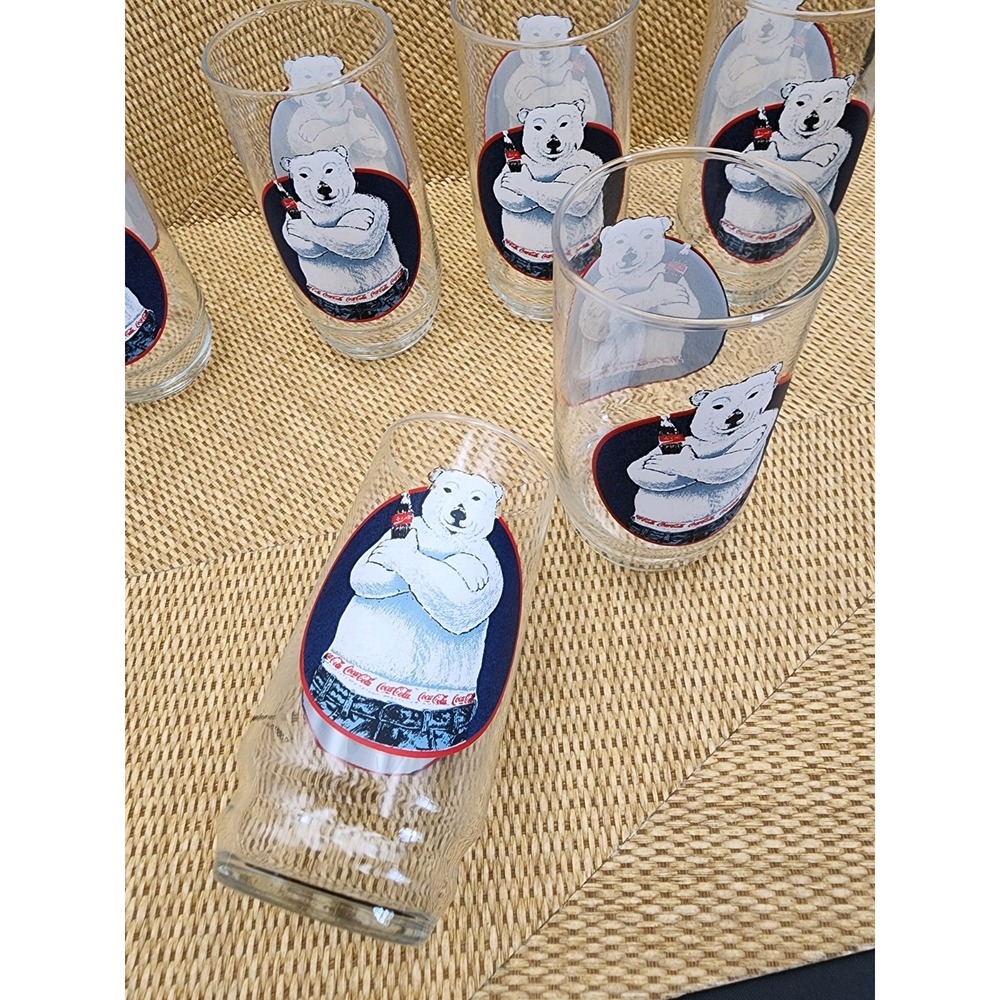 6 Indiana‎ Glass 16 Oz. Coca Cola Glass Tumblers / Glasses, "Polar Bear" Pattern